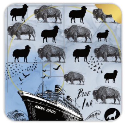 HMNG BRDS Blue Ink - Coasters 4 Pack