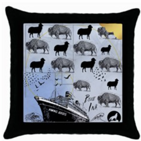 HMNG BRDS Blue Ink - Pillow - Black