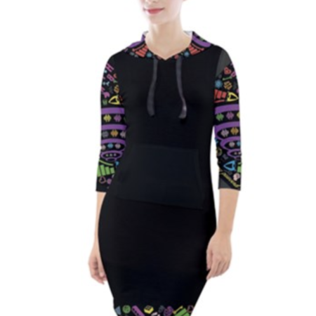 HMNG BRDS Women's Password Hoodie Dress - w/Pocket - Black